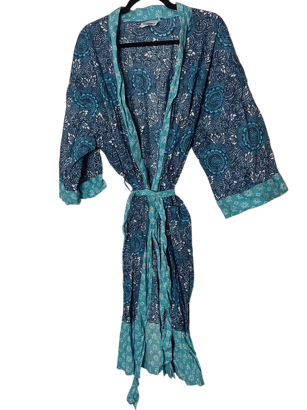 The Company Store Blockprint Pure  Kimono Robe with Belt Medium Large - Picture 2 of 7